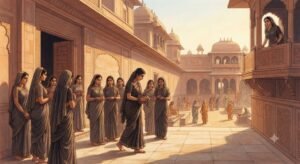 ययाति और देवयानी की कथाः राजा वृषपर्वा की बेटी शर्मिष्ठा ने राजा ययाति की दासी बनना स्वीकार किया.