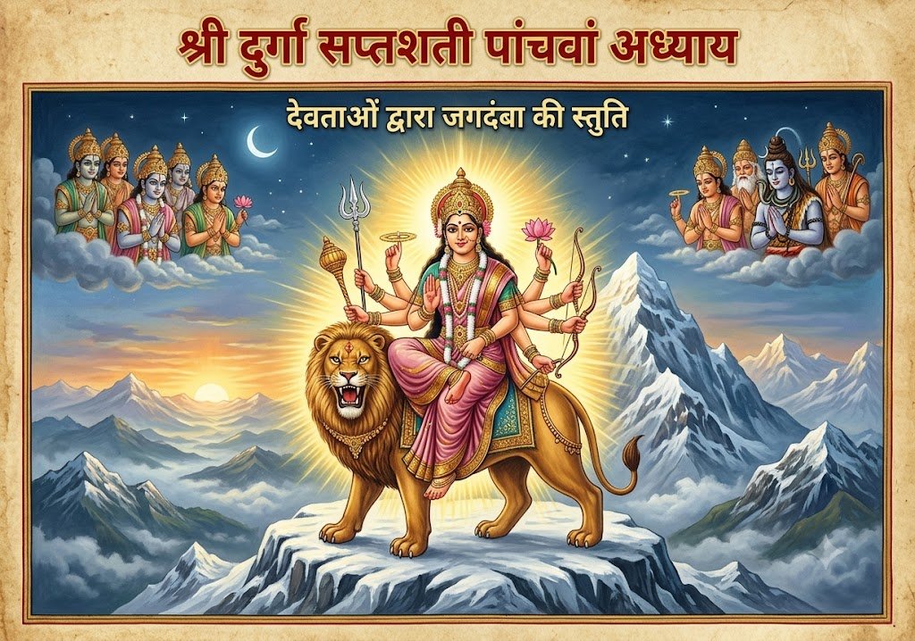 श्री दुर्गा सप्तशती का पांचवा अध्यायः देवताओं द्वारा जगदंबा की स्तुति और देवी-दूत-संवाद