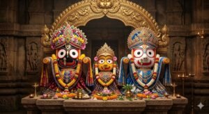 भगवान जगन्नाथ, बलभद्र और सुभद्रा जी की पारंपरिक और अलौकिक मूर्तियां गर्भगृह में स्थापित